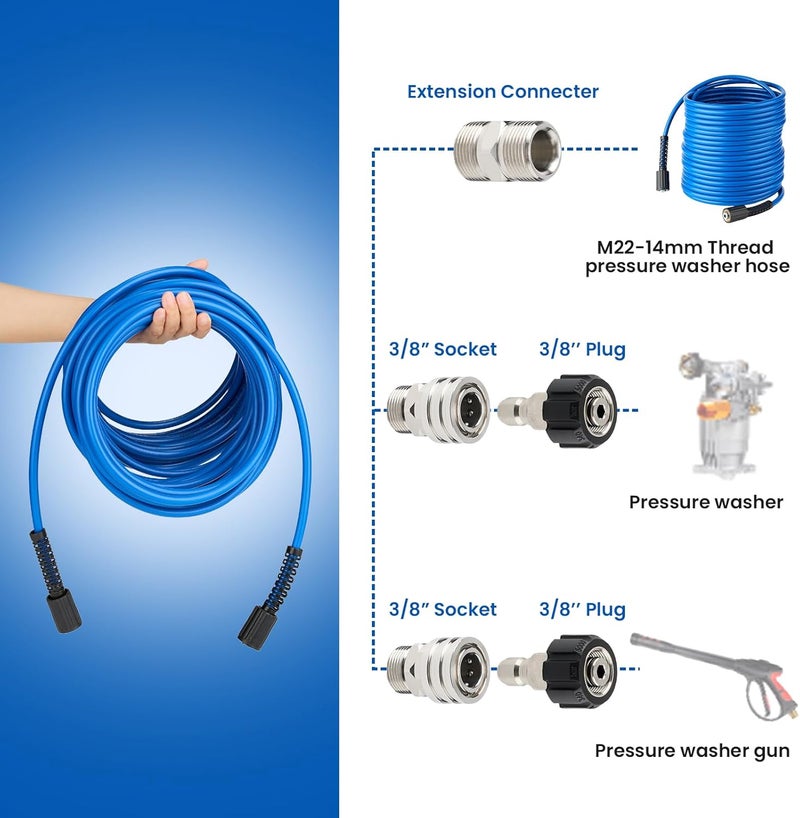Twinkle Star Super Flexible Pressure Washer Hose 50ft, 5800 PSI Kink Resistant Power Washer Hose 1/4 in., Replacement Power Wash Hose with Stainless Steel M22 and 3/8" Quick Connection Kit - Image 4